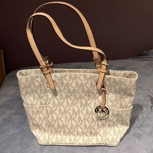 Cream Michael Kors MK Emblem Tote Purse